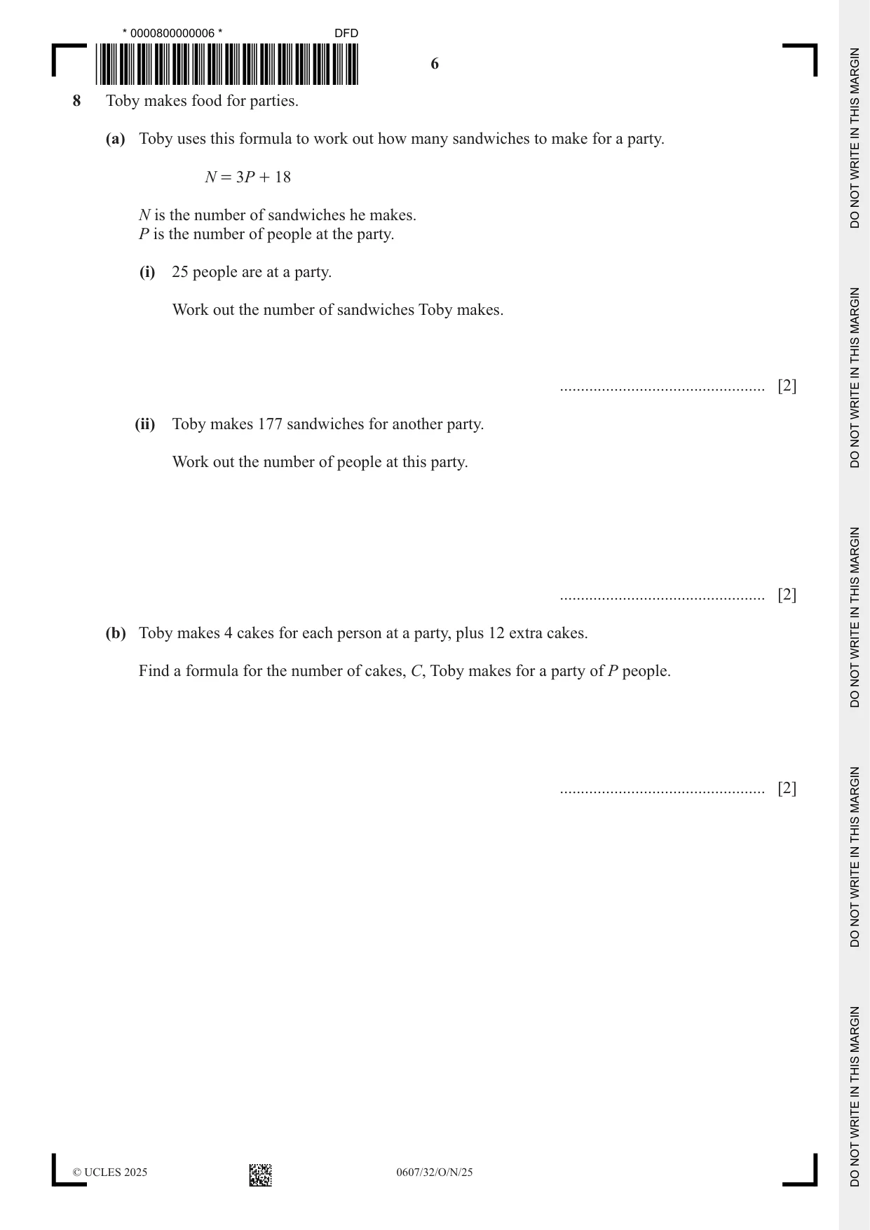 Cambridge IGCSE Mathematics - International 0607 2025 Oct/Nov Paper 3 · Variant 2 question paper, page 6 of 12