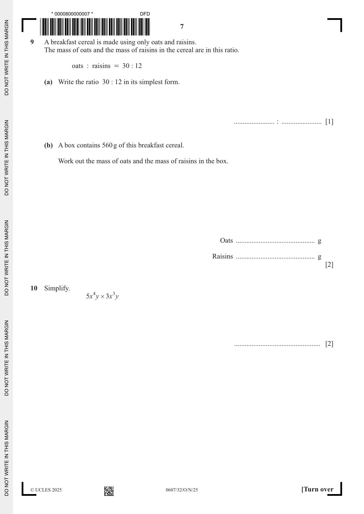 Cambridge IGCSE Mathematics - International 0607 2025 Oct/Nov Paper 3 · Variant 2 question paper, page 7 of 12