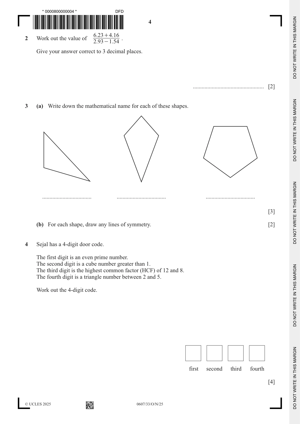 Cambridge IGCSE Mathematics - International 0607 2025 Oct/Nov Paper 3 · Variant 3 question paper, page 4 of 12