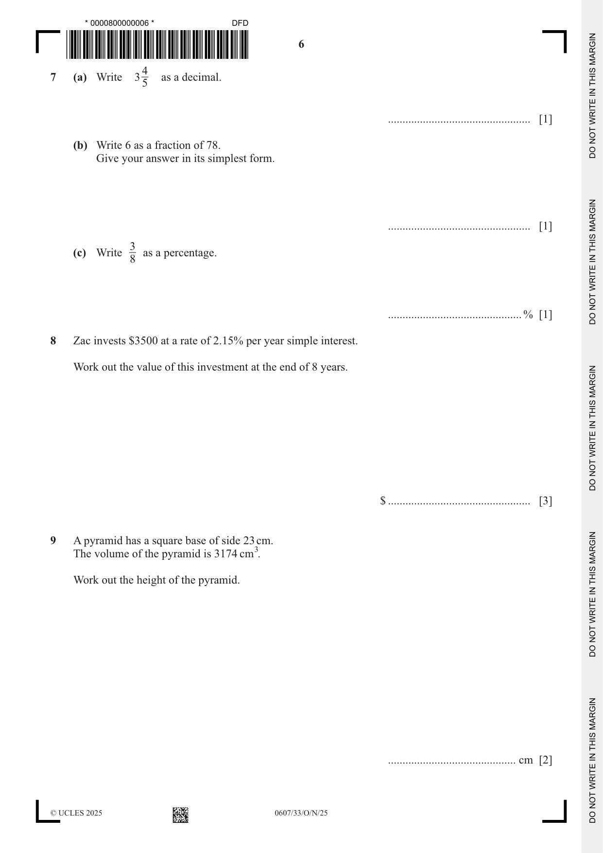 Cambridge IGCSE Mathematics - International 0607 2025 Oct/Nov Paper 3 · Variant 3 question paper, page 6 of 12
