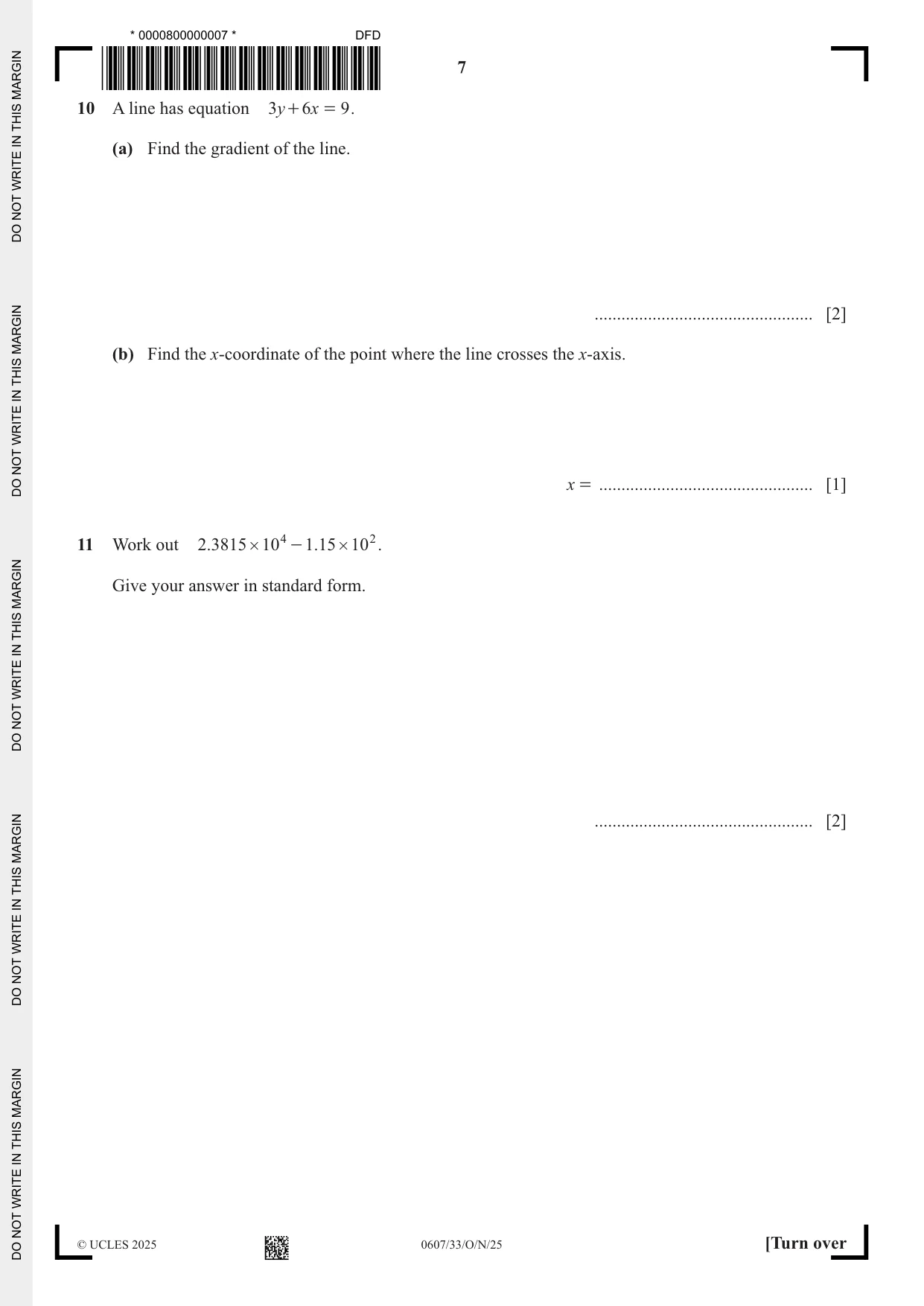 Cambridge IGCSE Mathematics - International 0607 2025 Oct/Nov Paper 3 · Variant 3 question paper, page 7 of 12