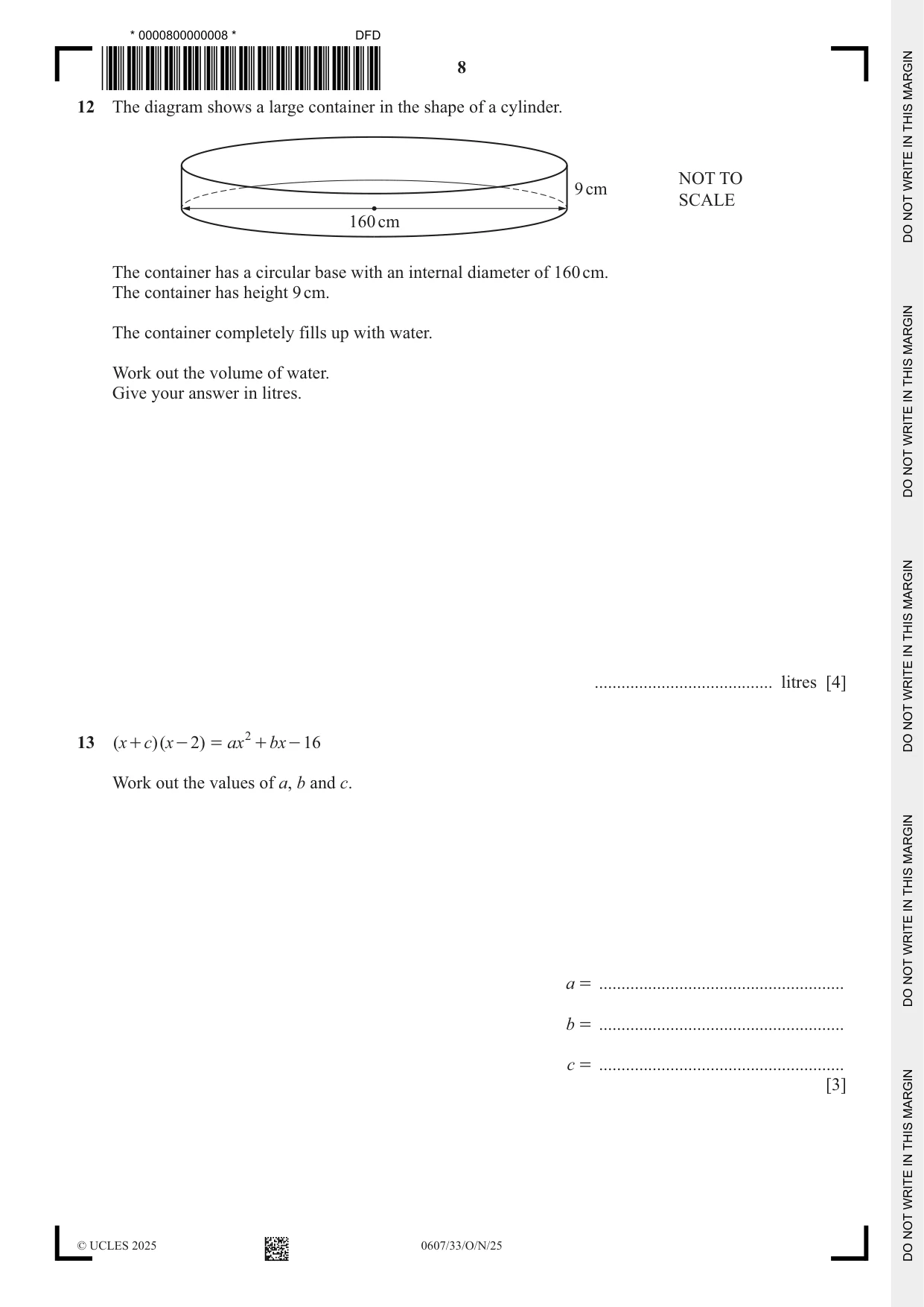 Cambridge IGCSE Mathematics - International 0607 2025 Oct/Nov Paper 3 · Variant 3 question paper, page 8 of 12