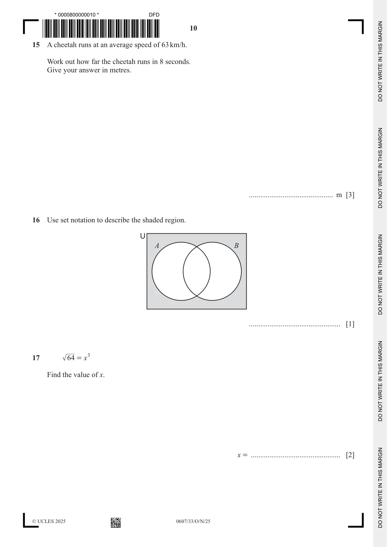 Cambridge IGCSE Mathematics - International 0607 2025 Oct/Nov Paper 3 · Variant 3 question paper, page 10 of 12