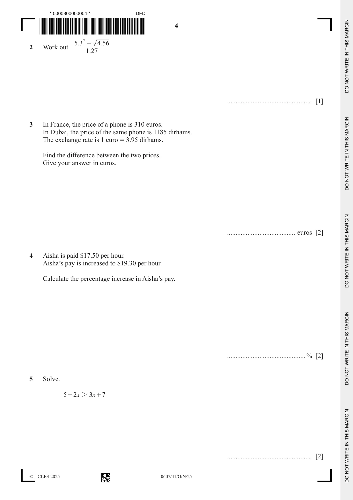 Cambridge IGCSE Mathematics - International 0607 2025 Oct/Nov Paper 4 · Variant 1 question paper, page 4 of 16