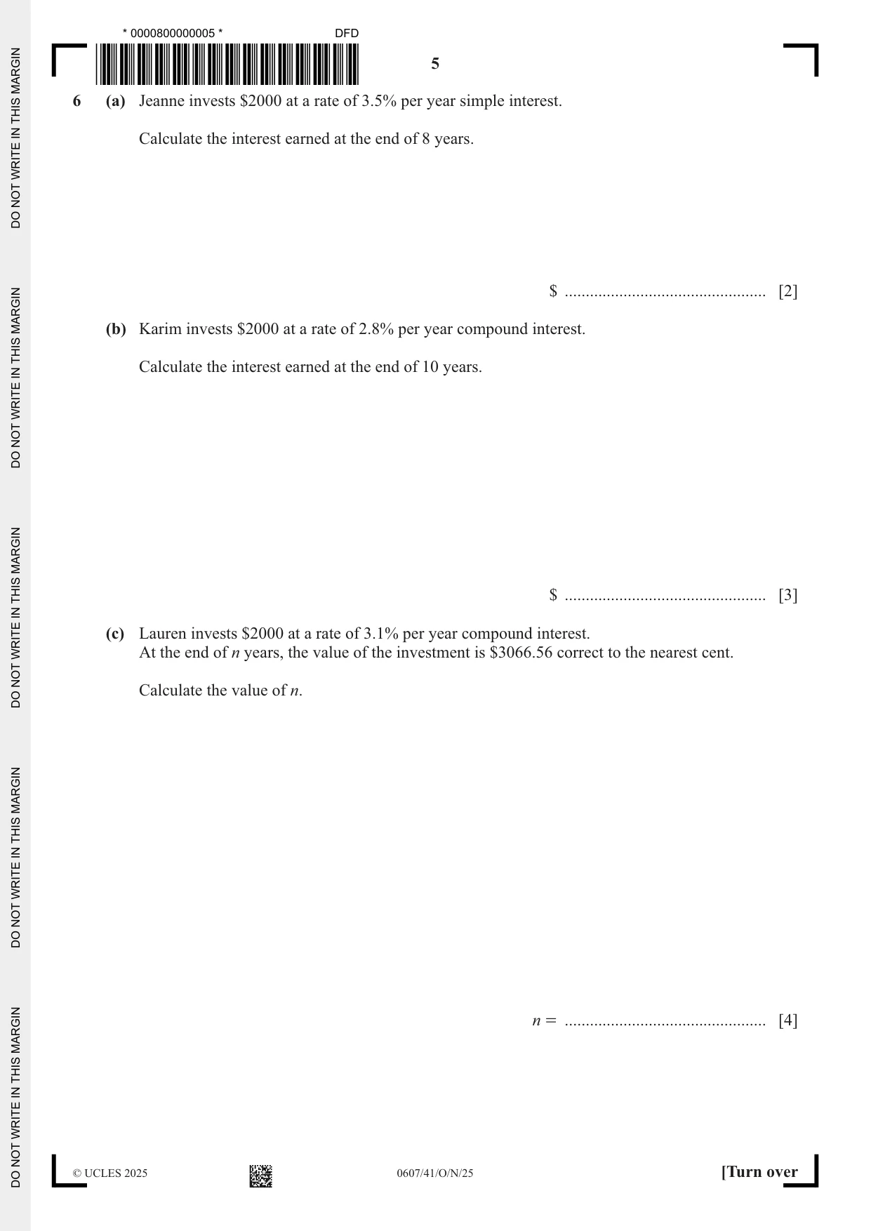 Cambridge IGCSE Mathematics - International 0607 2025 Oct/Nov Paper 4 · Variant 1 question paper, page 5 of 16