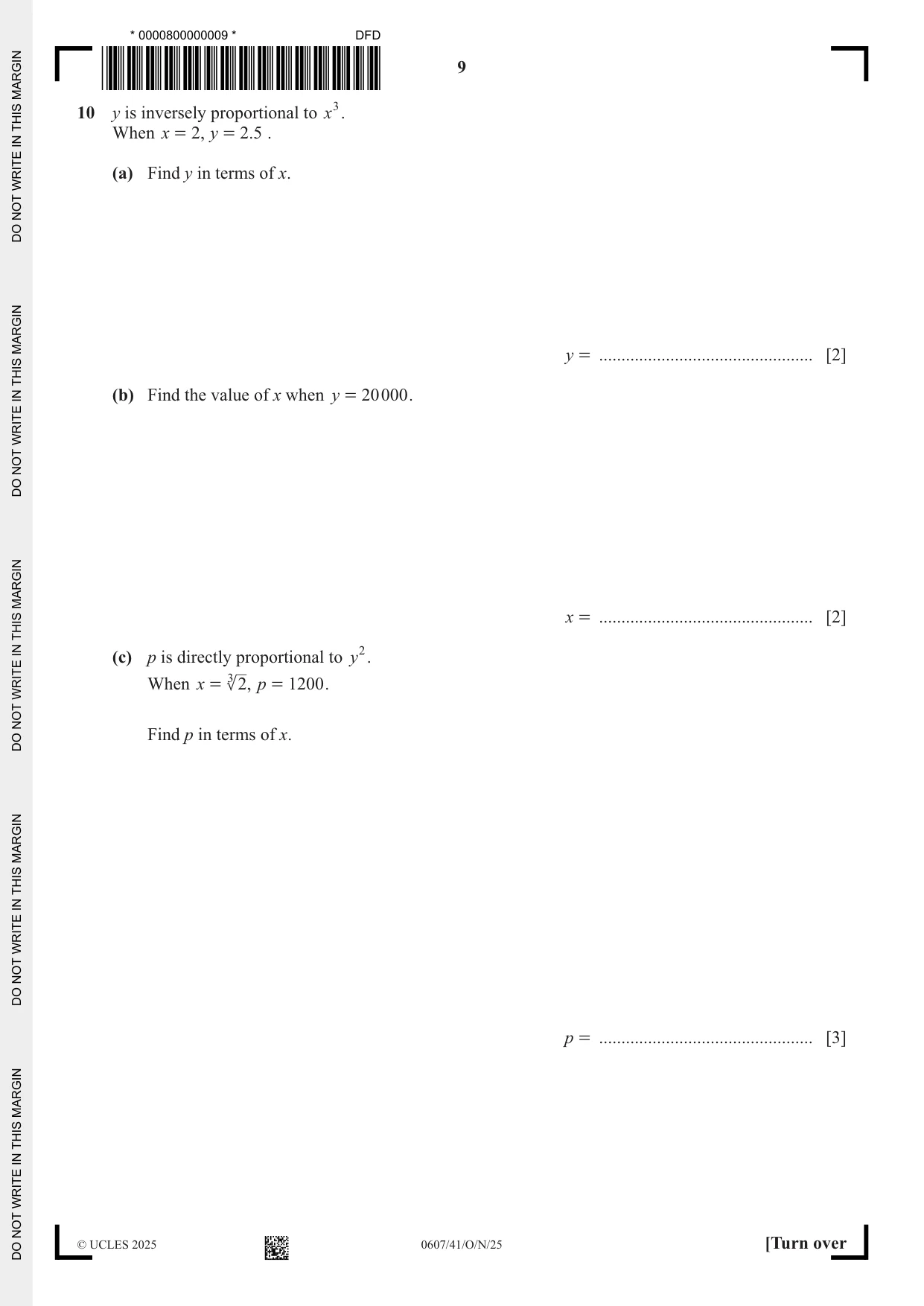 Cambridge IGCSE Mathematics - International 0607 2025 Oct/Nov Paper 4 · Variant 1 question paper, page 9 of 16