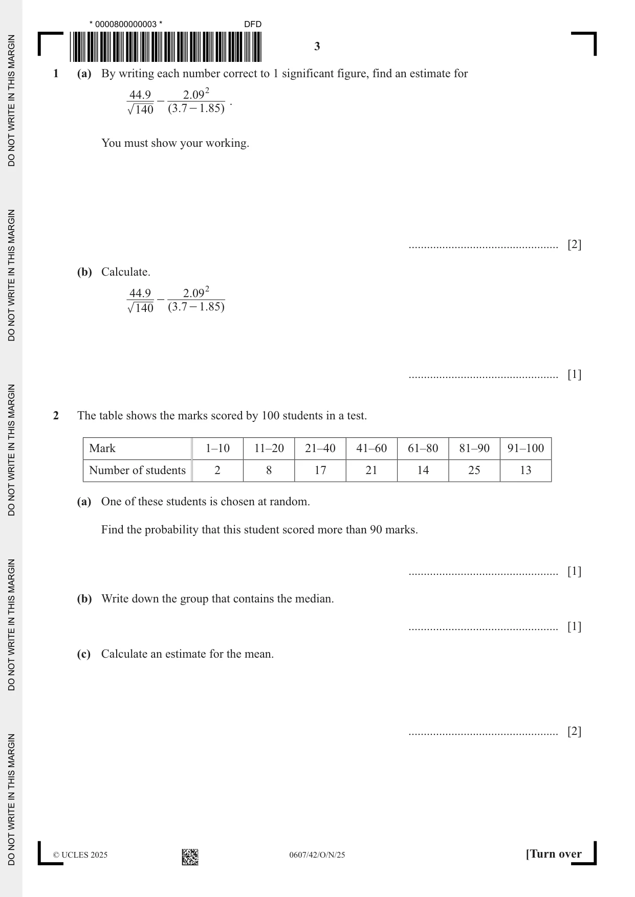 Cambridge IGCSE Mathematics - International 0607 2025 Oct/Nov Paper 4 · Variant 2 question paper, page 3 of 12