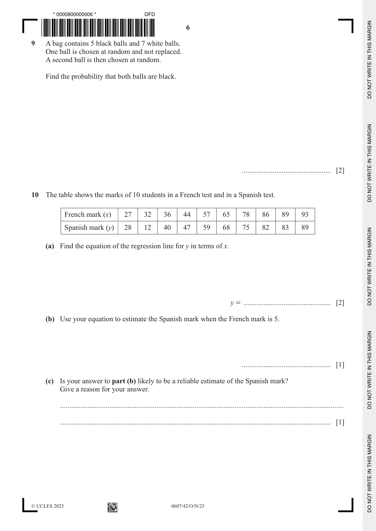 Cambridge IGCSE Mathematics - International 0607 2025 Oct/Nov Paper 4 · Variant 2 question paper, page 6 of 12
