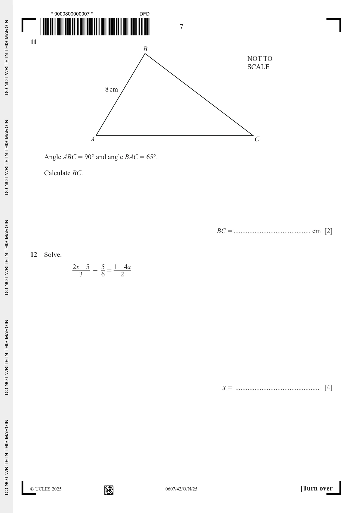 Cambridge IGCSE Mathematics - International 0607 2025 Oct/Nov Paper 4 · Variant 2 question paper, page 7 of 12