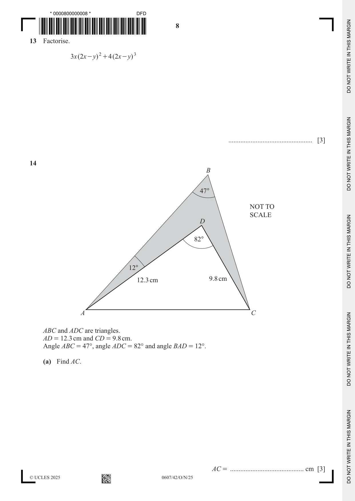 Cambridge IGCSE Mathematics - International 0607 2025 Oct/Nov Paper 4 · Variant 2 question paper, page 8 of 12