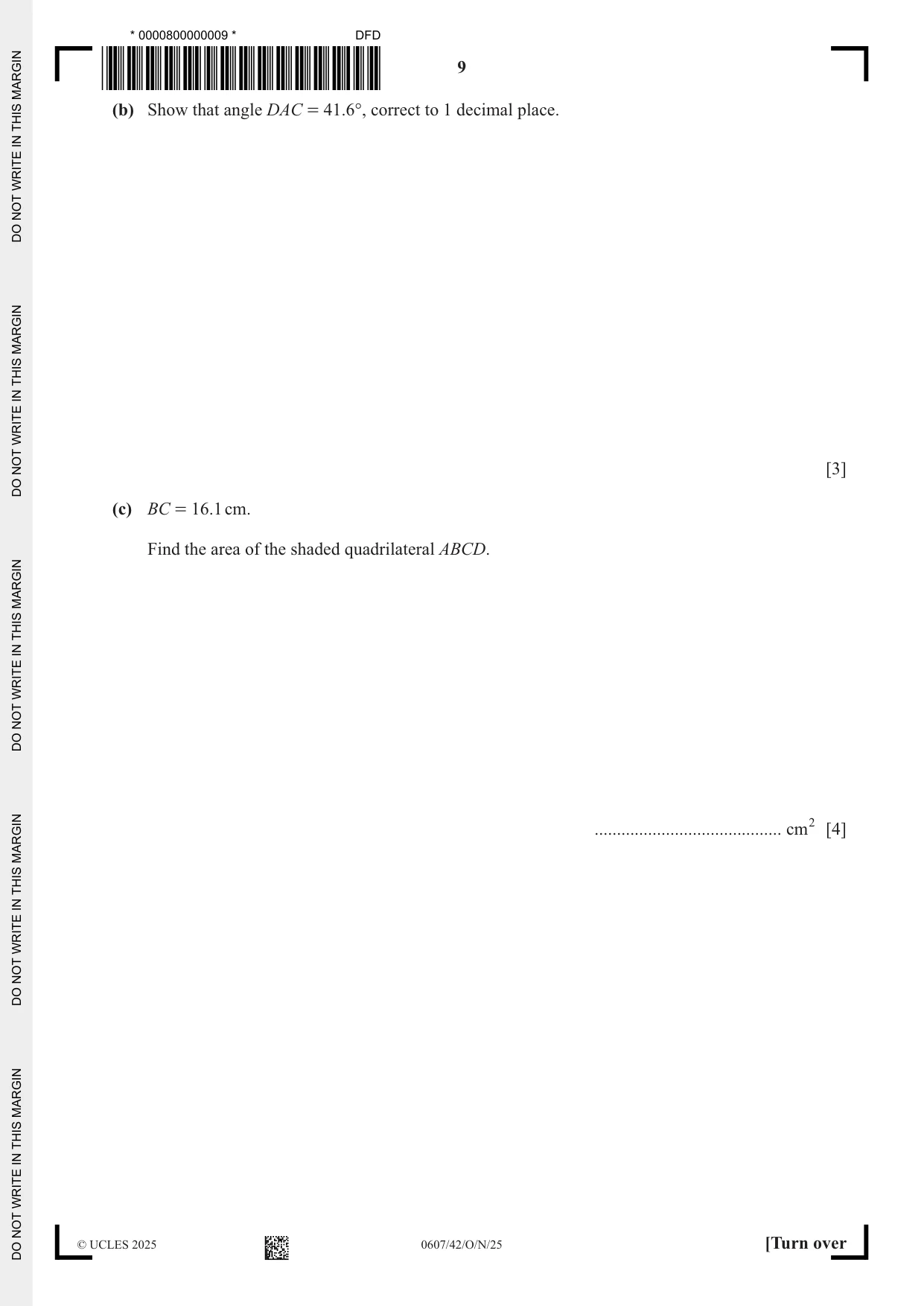 Cambridge IGCSE Mathematics - International 0607 2025 Oct/Nov Paper 4 · Variant 2 question paper, page 9 of 12