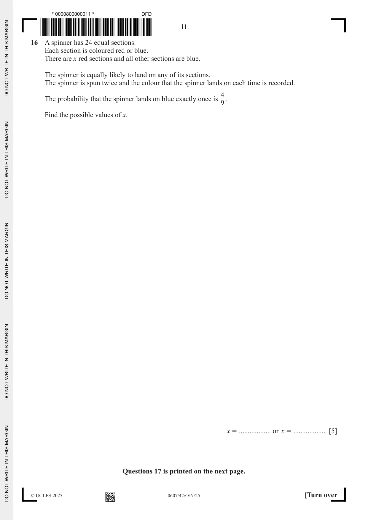 Cambridge IGCSE Mathematics - International 0607 2025 Oct/Nov Paper 4 · Variant 2 question paper, page 11 of 12