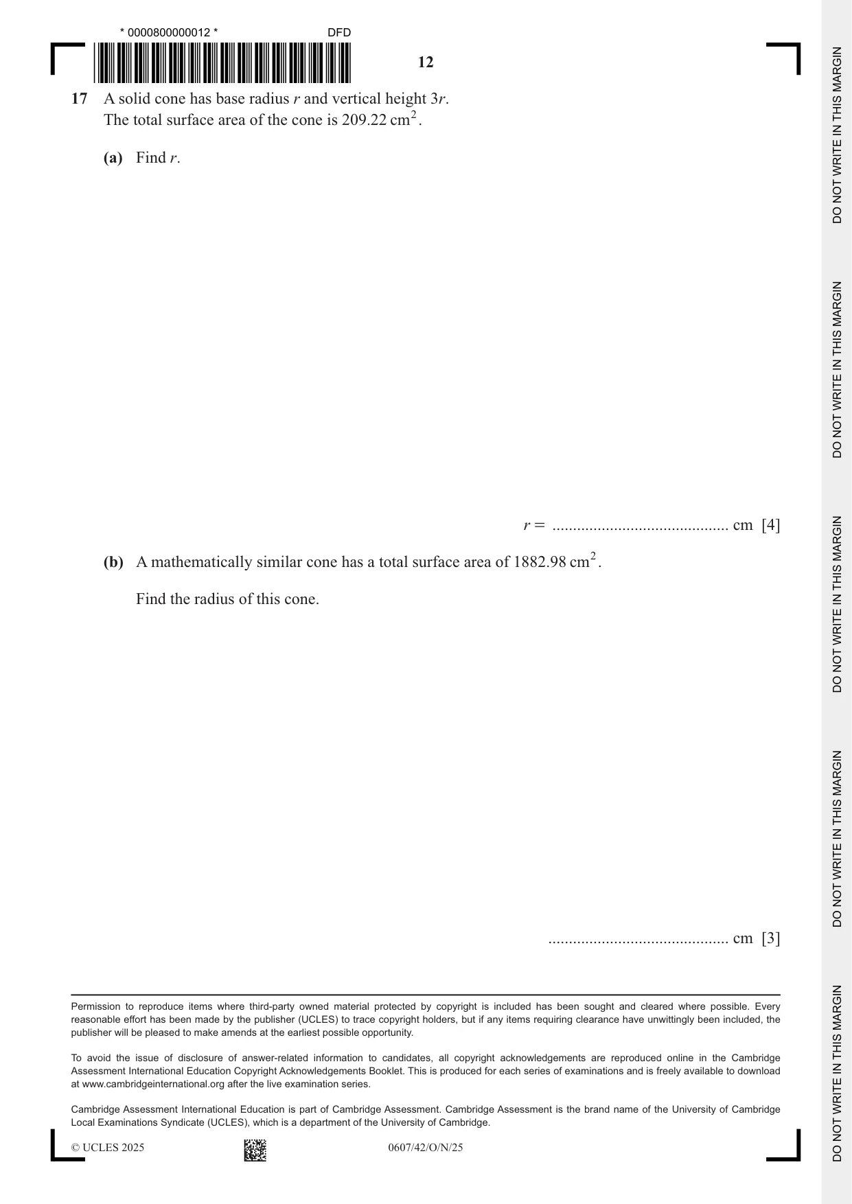 Cambridge IGCSE Mathematics - International 0607 2025 Oct/Nov Paper 4 · Variant 2 question paper, page 12 of 12