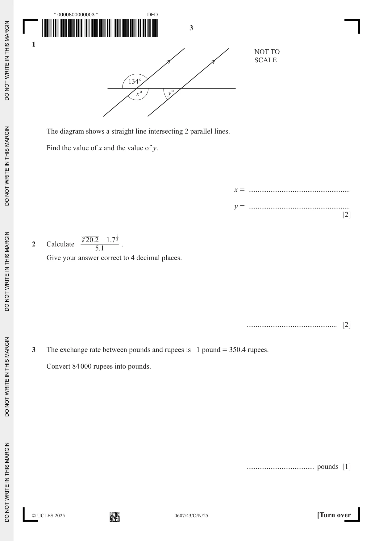 Cambridge IGCSE Mathematics - International 0607 2025 Oct/Nov Paper 4 · Variant 3 question paper, page 3 of 16