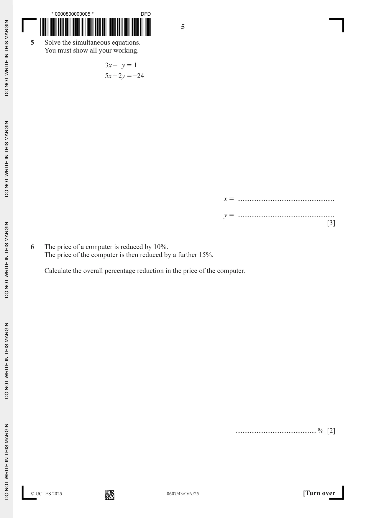 Cambridge IGCSE Mathematics - International 0607 2025 Oct/Nov Paper 4 · Variant 3 question paper, page 5 of 16