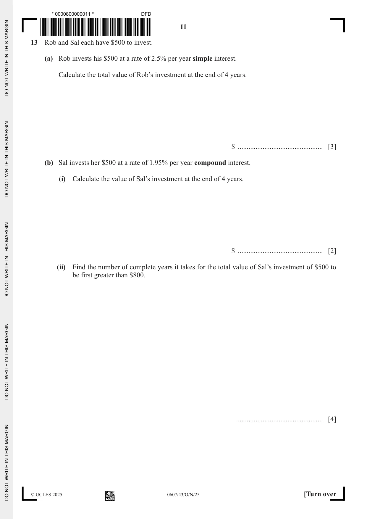 Cambridge IGCSE Mathematics - International 0607 2025 Oct/Nov Paper 4 · Variant 3 question paper, page 11 of 16