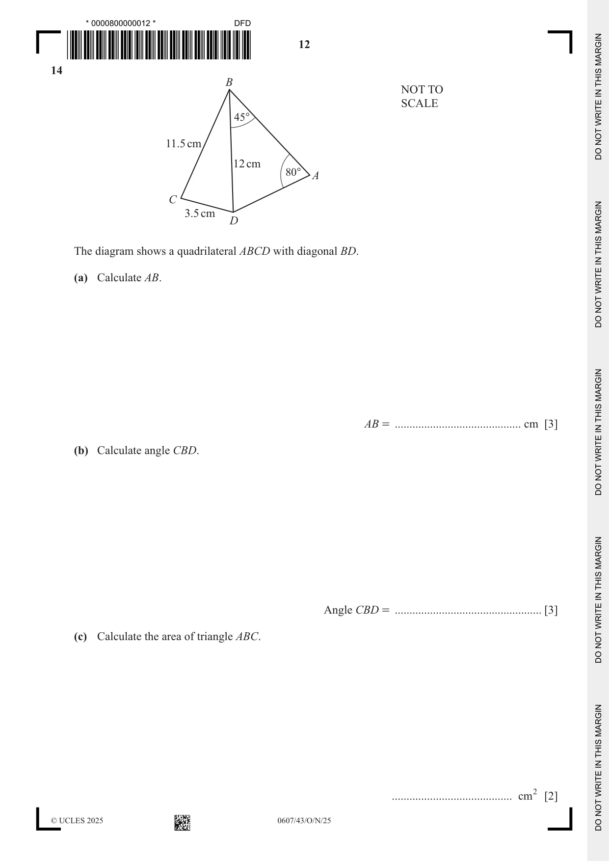Cambridge IGCSE Mathematics - International 0607 2025 Oct/Nov Paper 4 · Variant 3 question paper, page 12 of 16