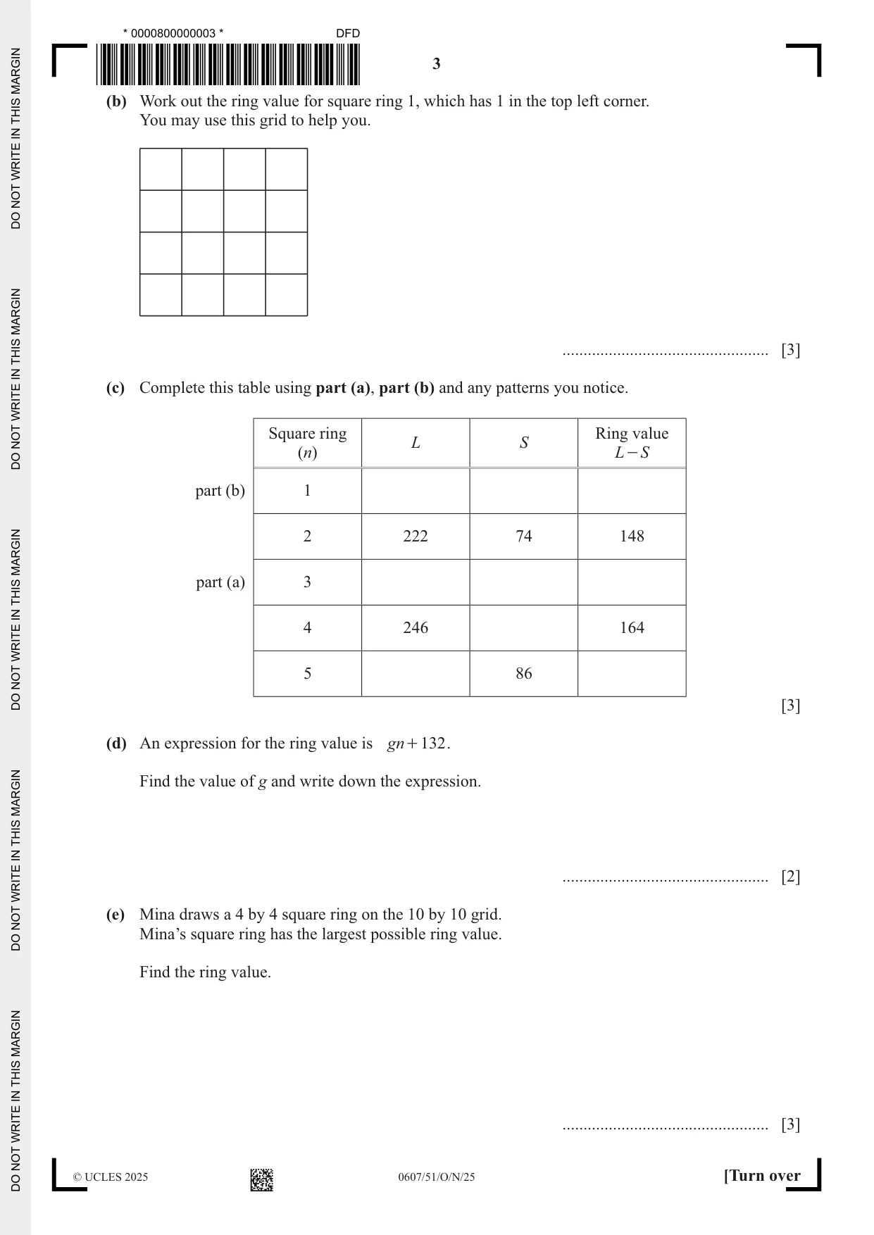 Cambridge IGCSE Mathematics - International 0607 2025 Oct/Nov Paper 5 · Variant 1 question paper, page 3 of 8