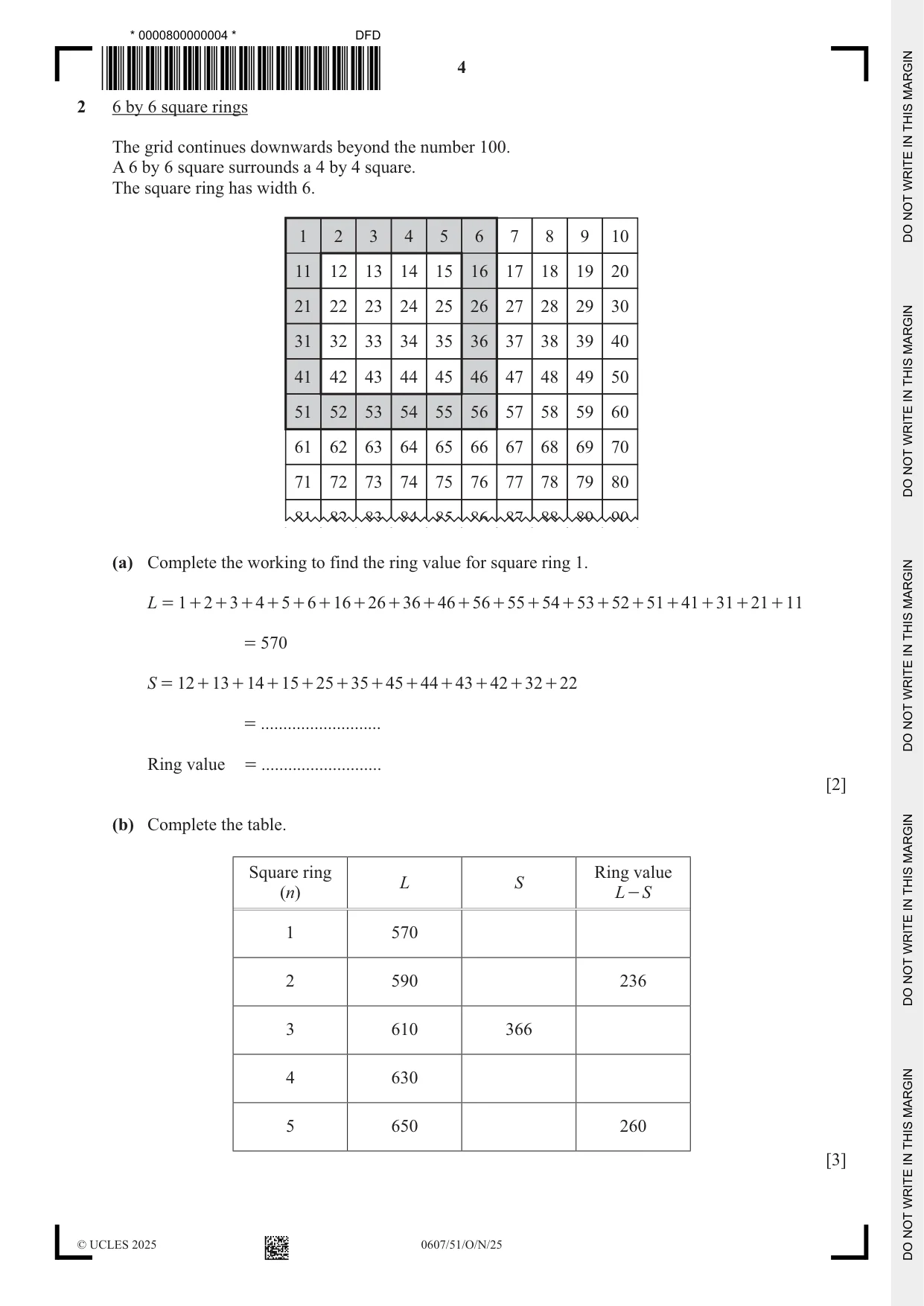 Cambridge IGCSE Mathematics - International 0607 2025 Oct/Nov Paper 5 · Variant 1 question paper, page 4 of 8