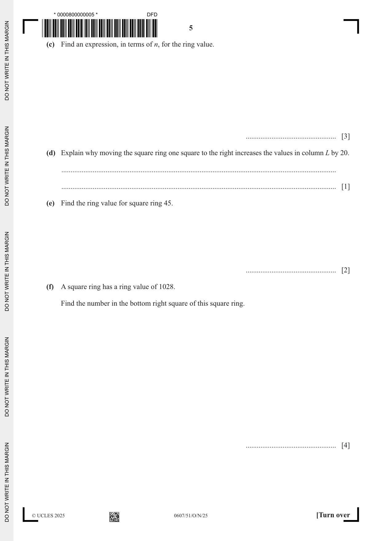 Cambridge IGCSE Mathematics - International 0607 2025 Oct/Nov Paper 5 · Variant 1 question paper, page 5 of 8