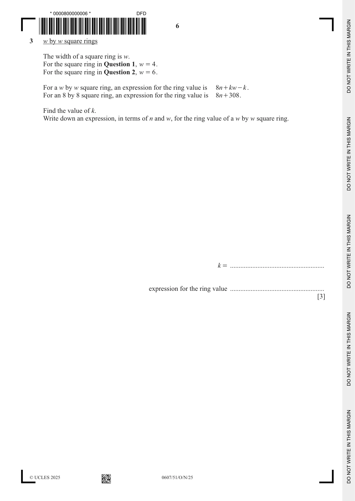 Cambridge IGCSE Mathematics - International 0607 2025 Oct/Nov Paper 5 · Variant 1 question paper, page 6 of 8
