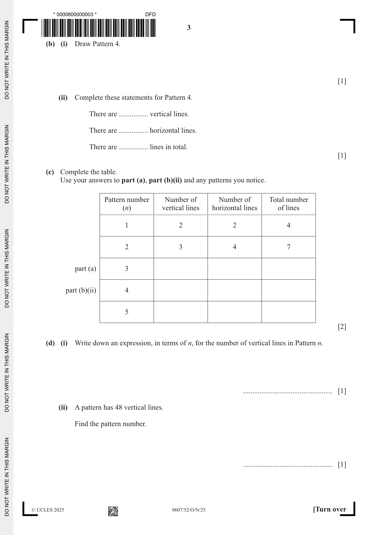 Cambridge IGCSE Mathematics - International 0607 2025 Oct/Nov Paper 5 · Variant 2 question paper, page 3 of 8