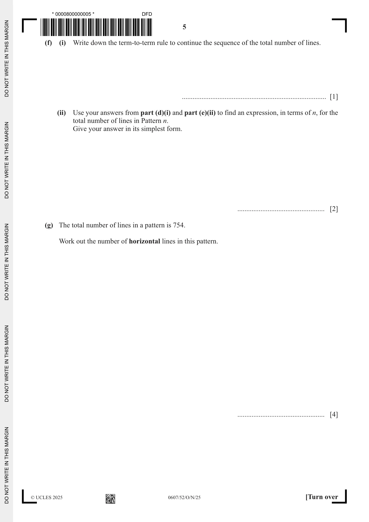 Cambridge IGCSE Mathematics - International 0607 2025 Oct/Nov Paper 5 · Variant 2 question paper, page 5 of 8