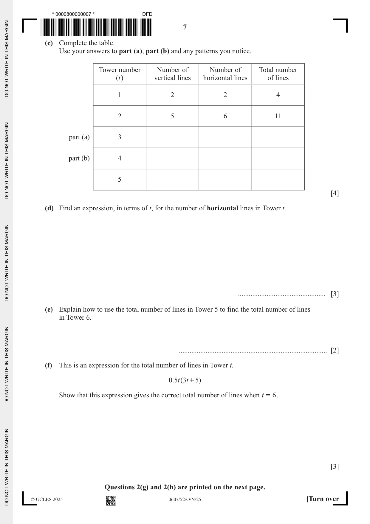Cambridge IGCSE Mathematics - International 0607 2025 Oct/Nov Paper 5 · Variant 2 question paper, page 7 of 8