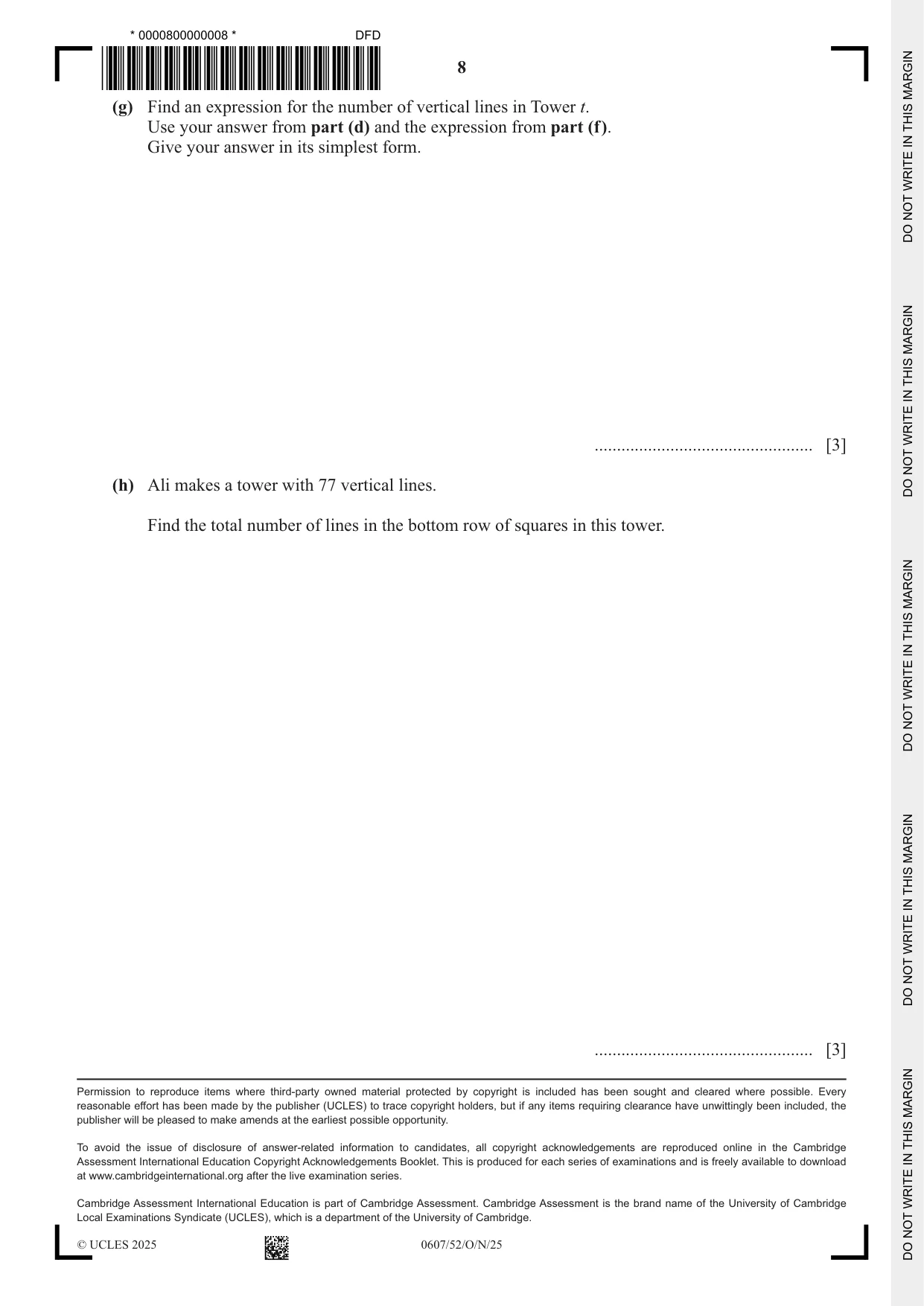 Cambridge IGCSE Mathematics - International 0607 2025 Oct/Nov Paper 5 · Variant 2 question paper, page 8 of 8