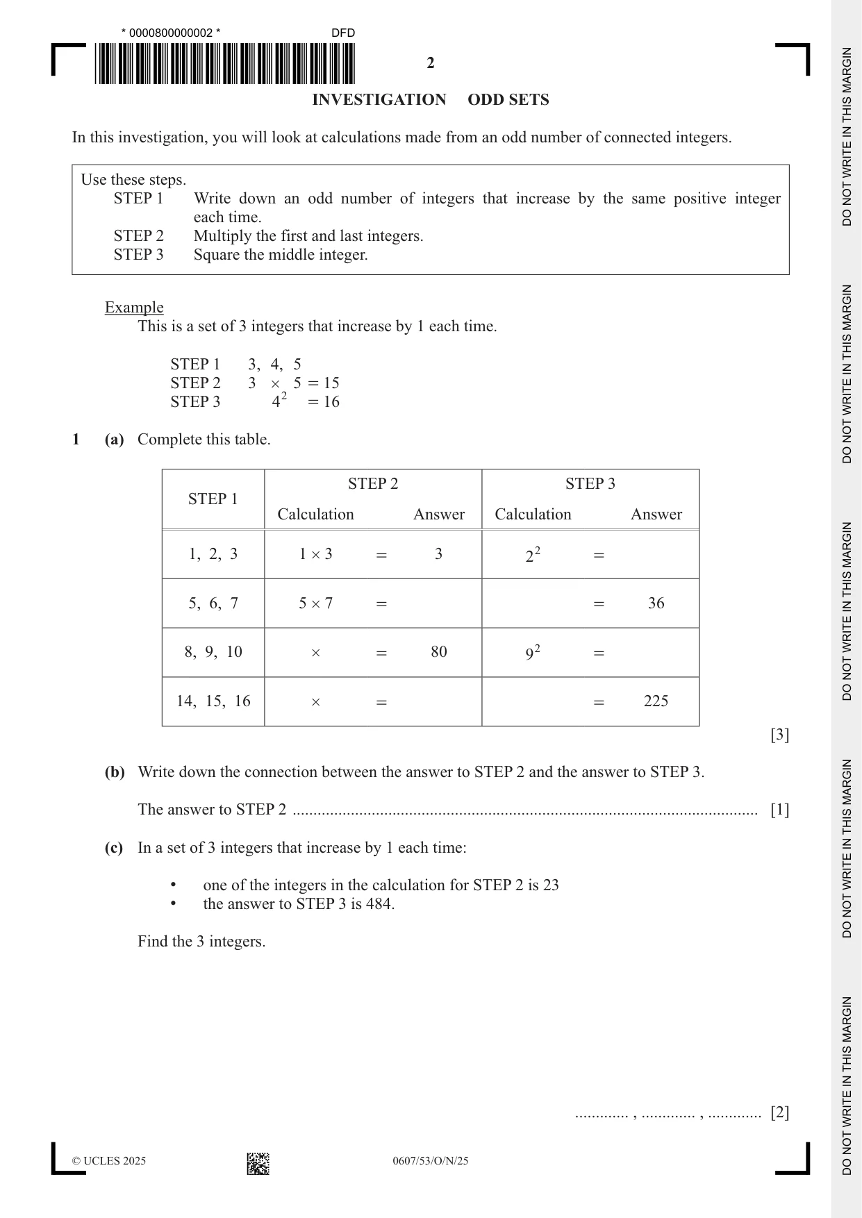 Cambridge IGCSE Mathematics - International 0607 2025 Oct/Nov Paper 5 · Variant 3 question paper, page 2 of 8