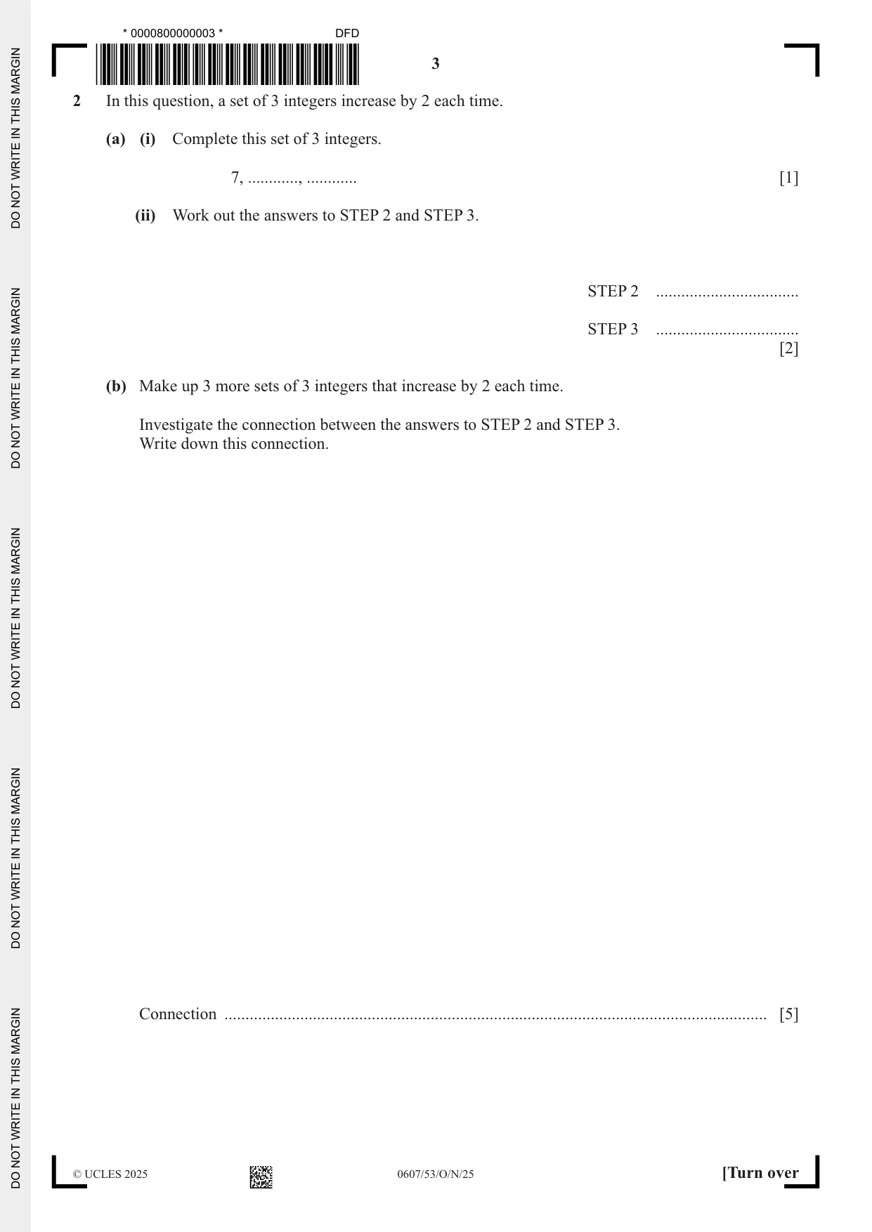 Cambridge IGCSE Mathematics - International 0607 2025 Oct/Nov Paper 5 · Variant 3 question paper, page 3 of 8
