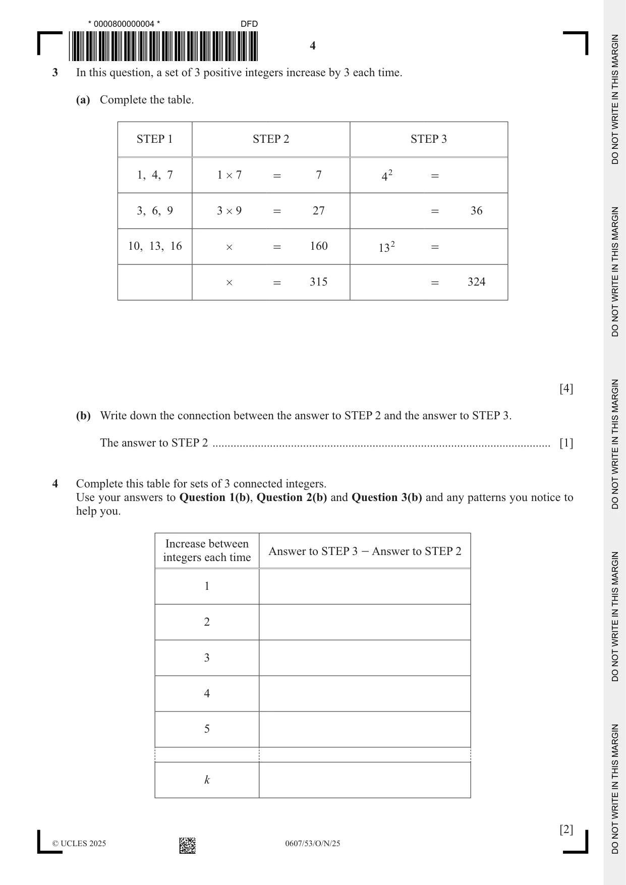 Cambridge IGCSE Mathematics - International 0607 2025 Oct/Nov Paper 5 · Variant 3 question paper, page 4 of 8