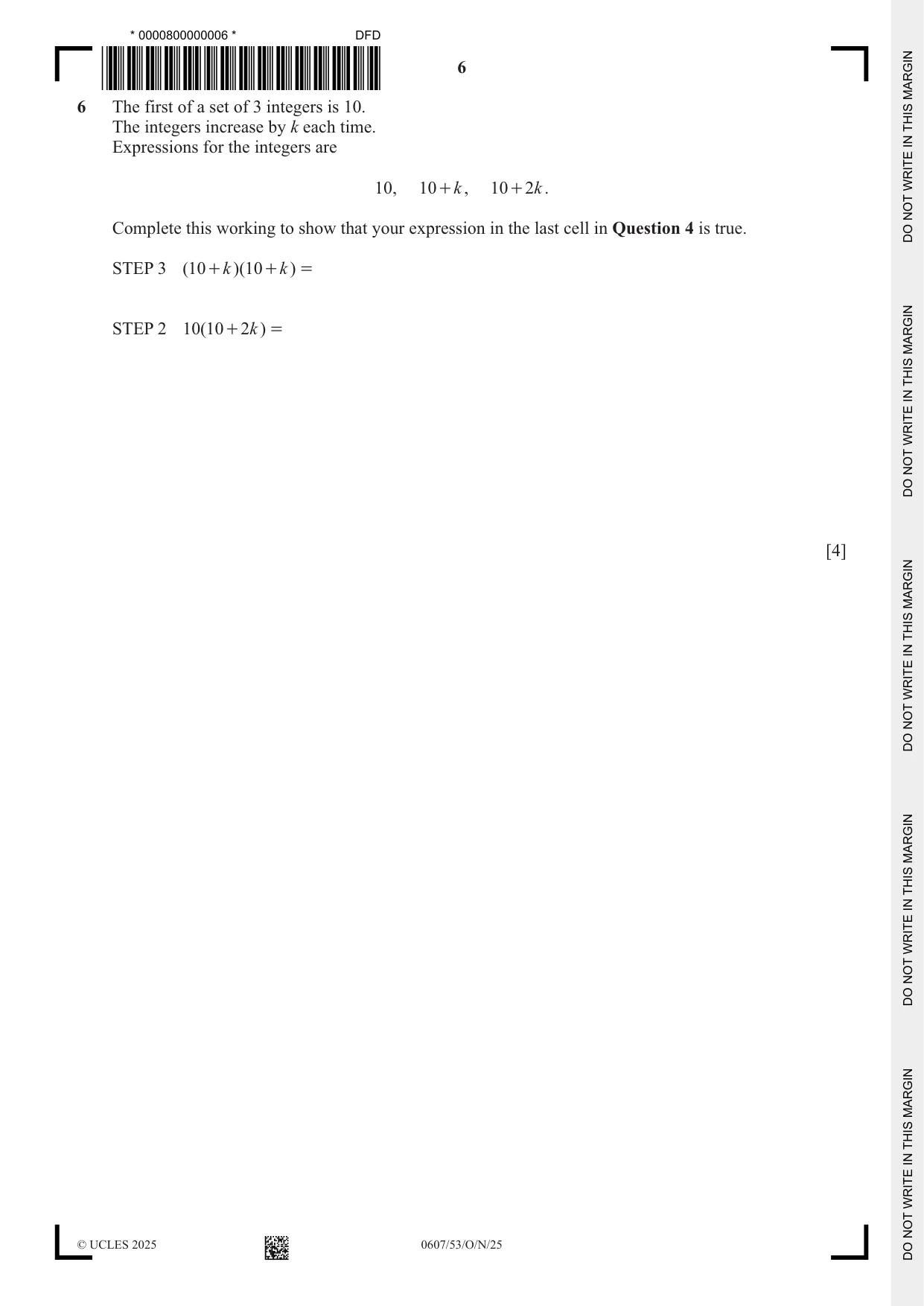 Cambridge IGCSE Mathematics - International 0607 2025 Oct/Nov Paper 5 · Variant 3 question paper, page 6 of 8