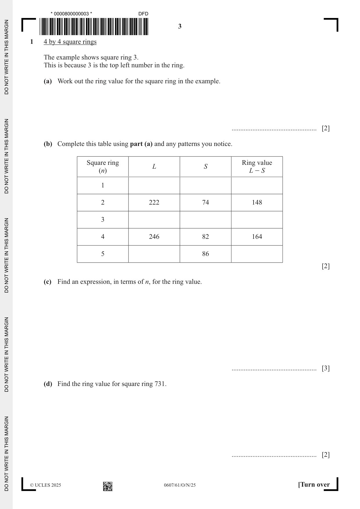 Cambridge IGCSE Mathematics - International 0607 2025 Oct/Nov Paper 6 · Variant 1 question paper, page 3 of 12