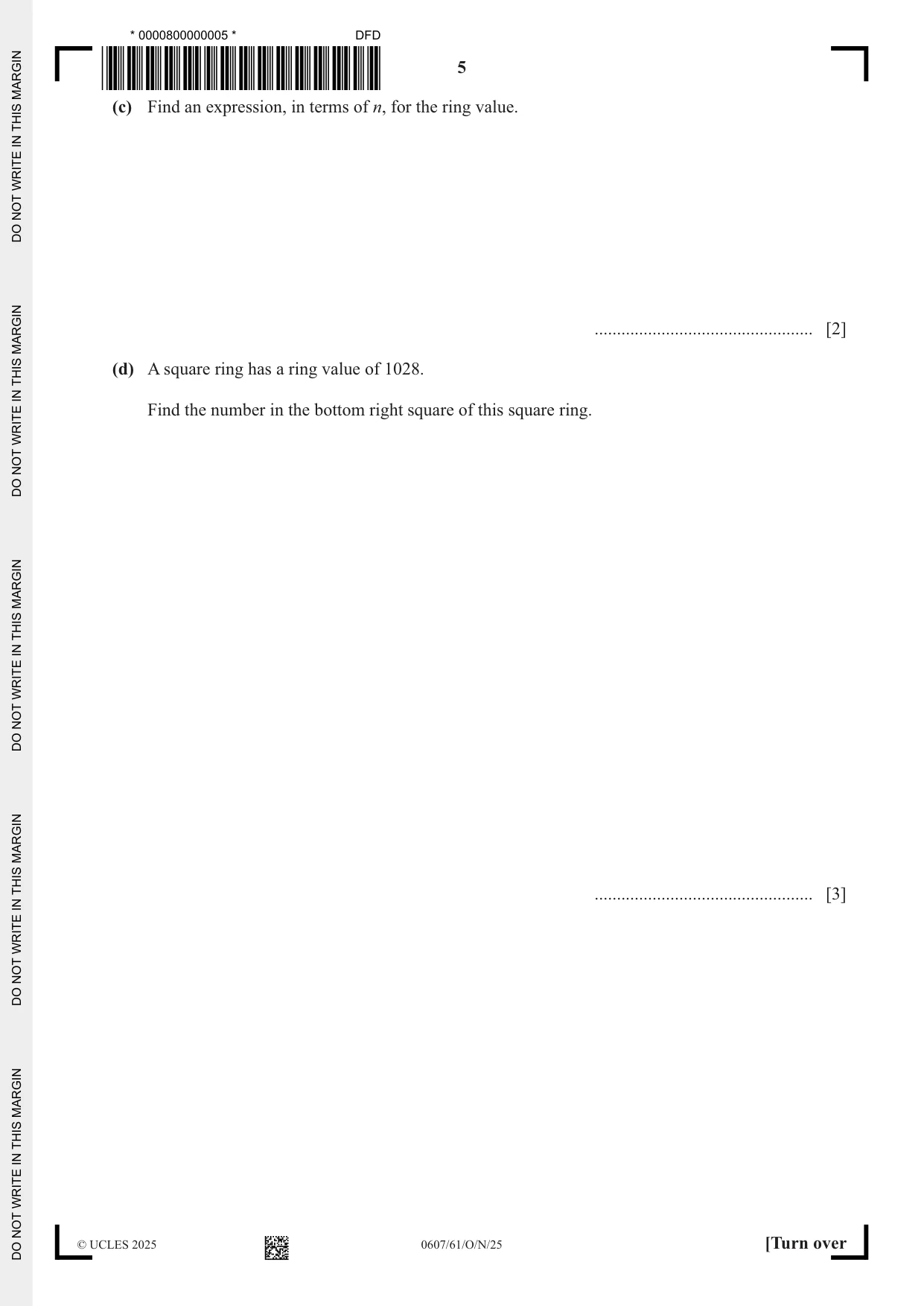 Cambridge IGCSE Mathematics - International 0607 2025 Oct/Nov Paper 6 · Variant 1 question paper, page 5 of 12