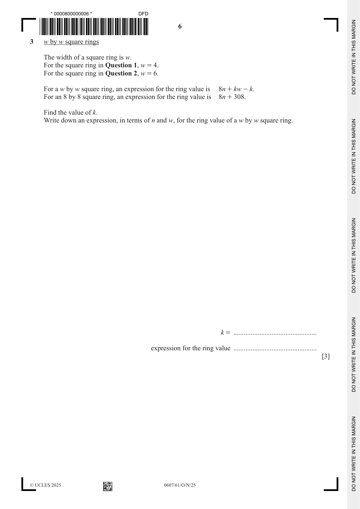 Cambridge IGCSE Mathematics - International 0607 2025 Oct/Nov Paper 6 · Variant 1 question paper, page 6 of 12