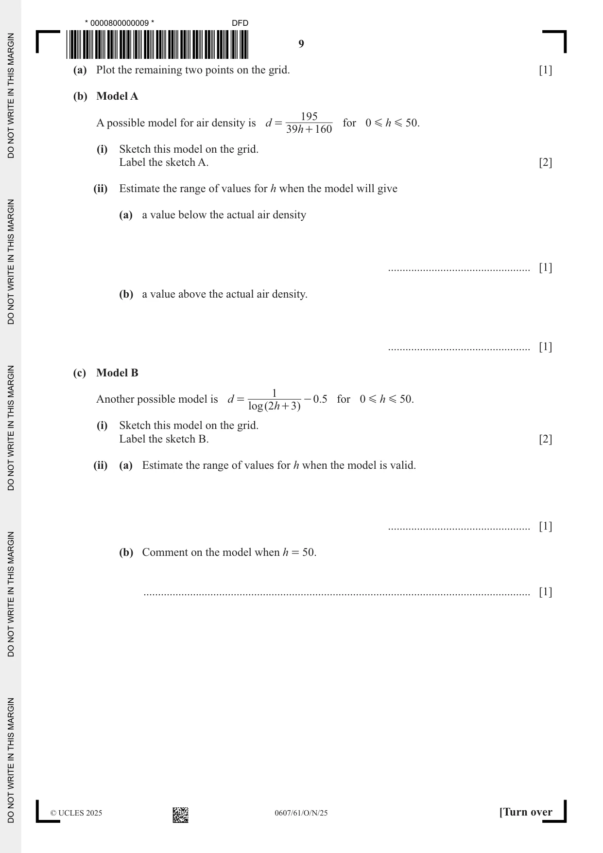 Cambridge IGCSE Mathematics - International 0607 2025 Oct/Nov Paper 6 · Variant 1 question paper, page 9 of 12