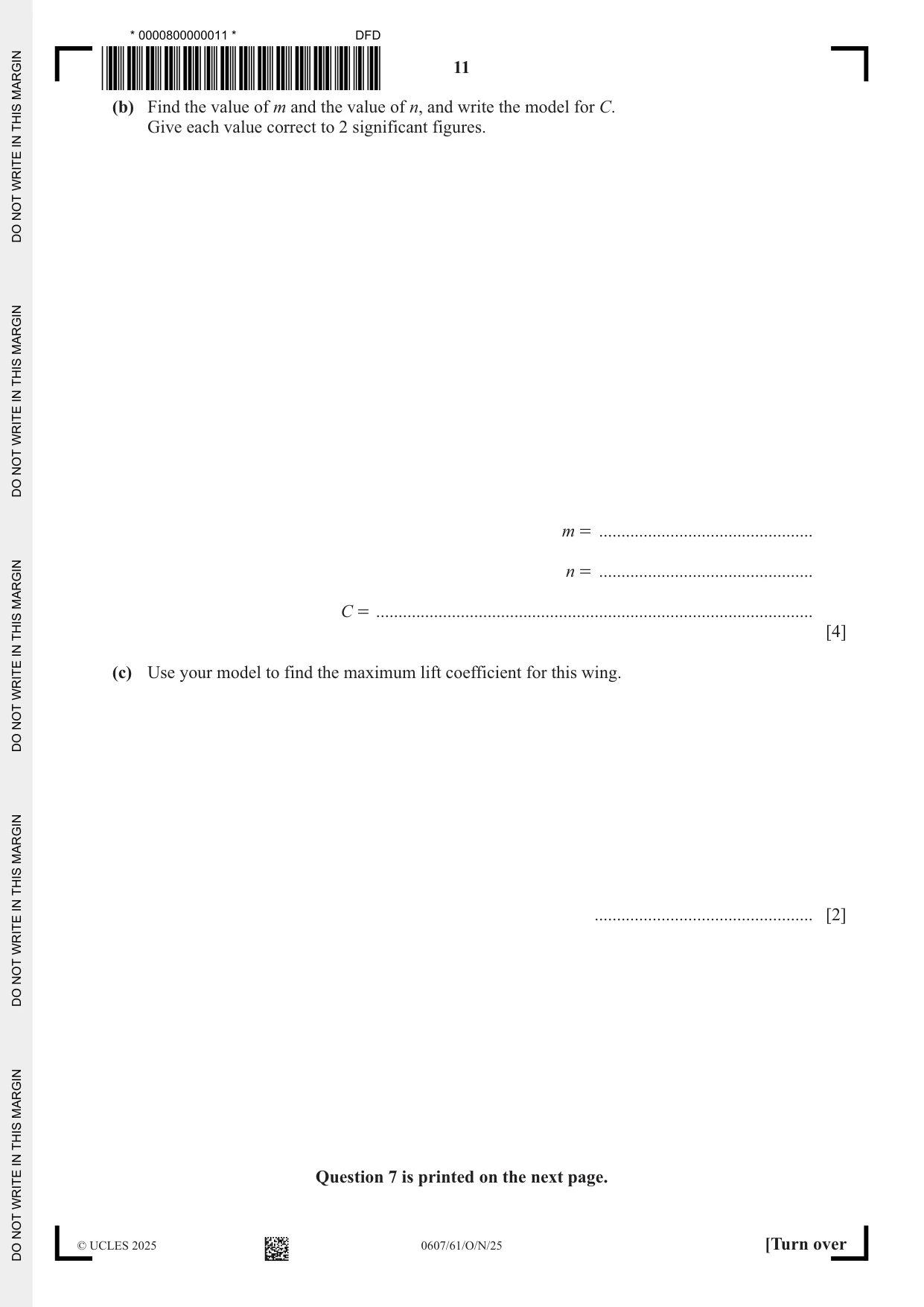 Cambridge IGCSE Mathematics - International 0607 2025 Oct/Nov Paper 6 · Variant 1 question paper, page 11 of 12