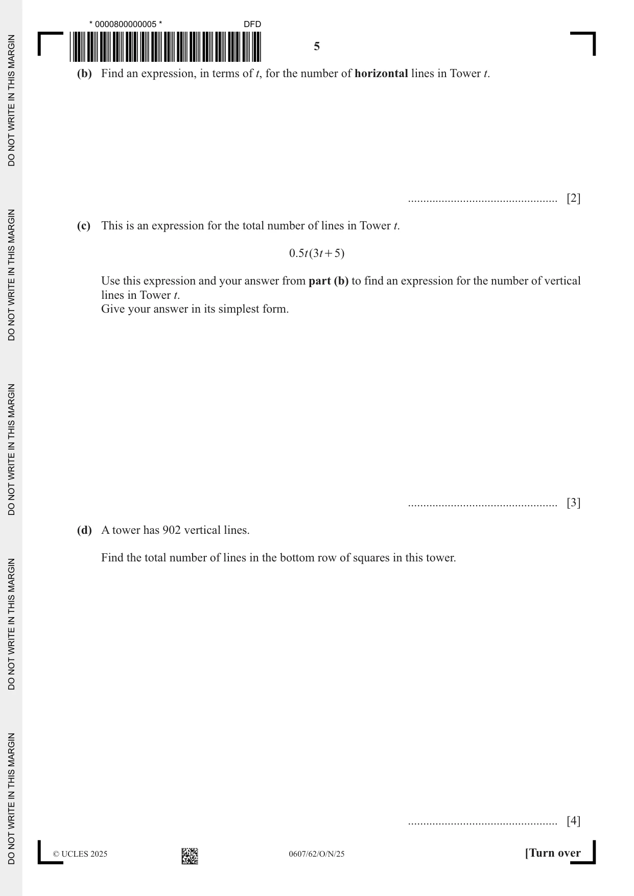 Cambridge IGCSE Mathematics - International 0607 2025 Oct/Nov Paper 6 · Variant 2 question paper, page 5 of 12