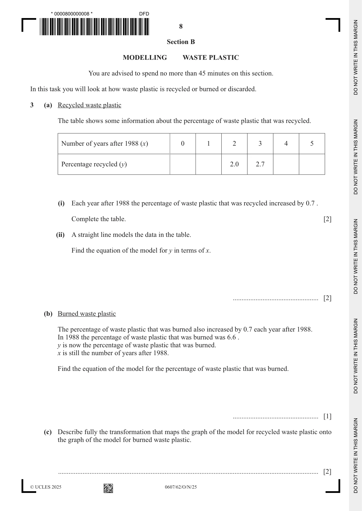 Cambridge IGCSE Mathematics - International 0607 2025 Oct/Nov Paper 6 · Variant 2 question paper, page 8 of 12