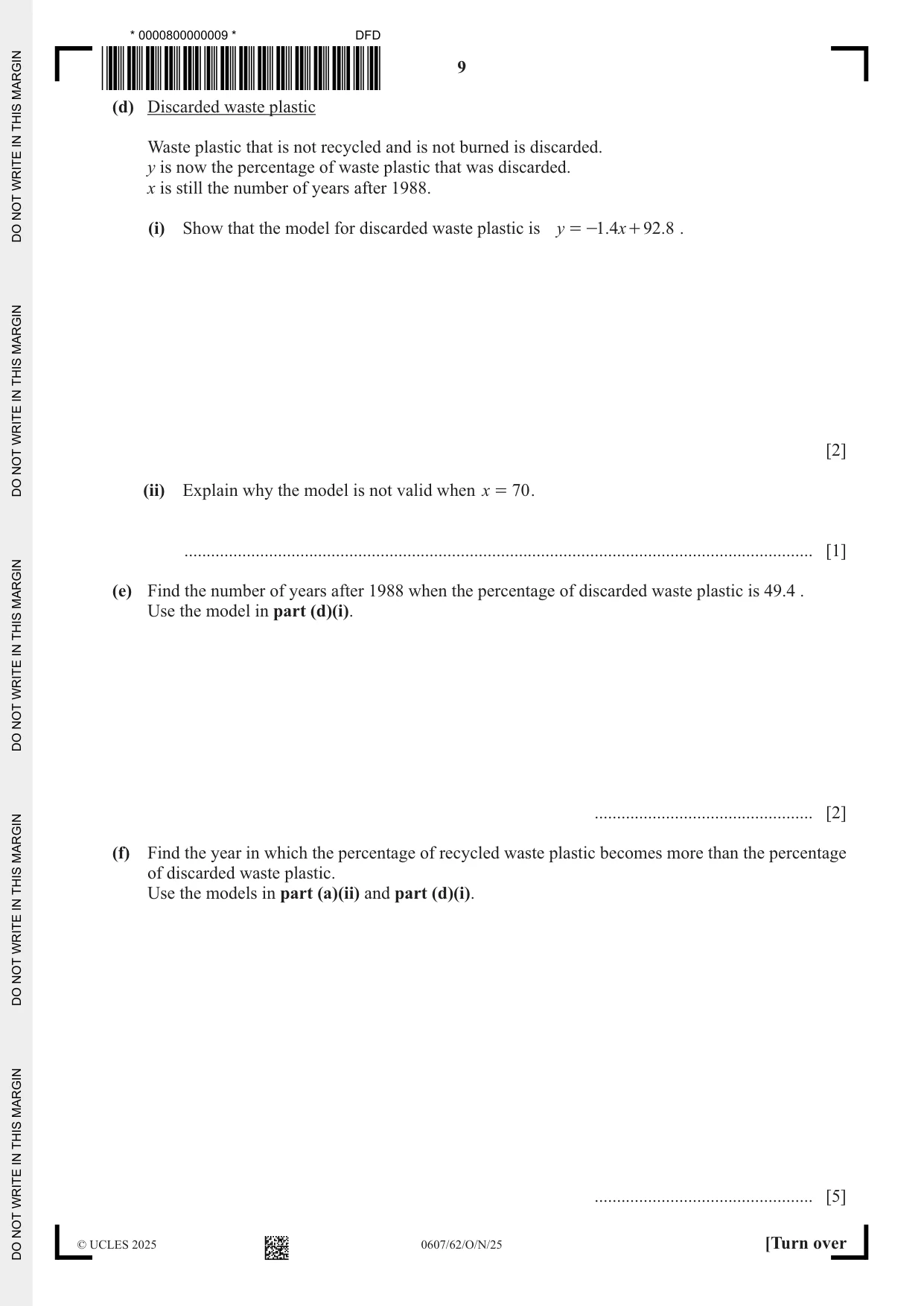 Cambridge IGCSE Mathematics - International 0607 2025 Oct/Nov Paper 6 · Variant 2 question paper, page 9 of 12