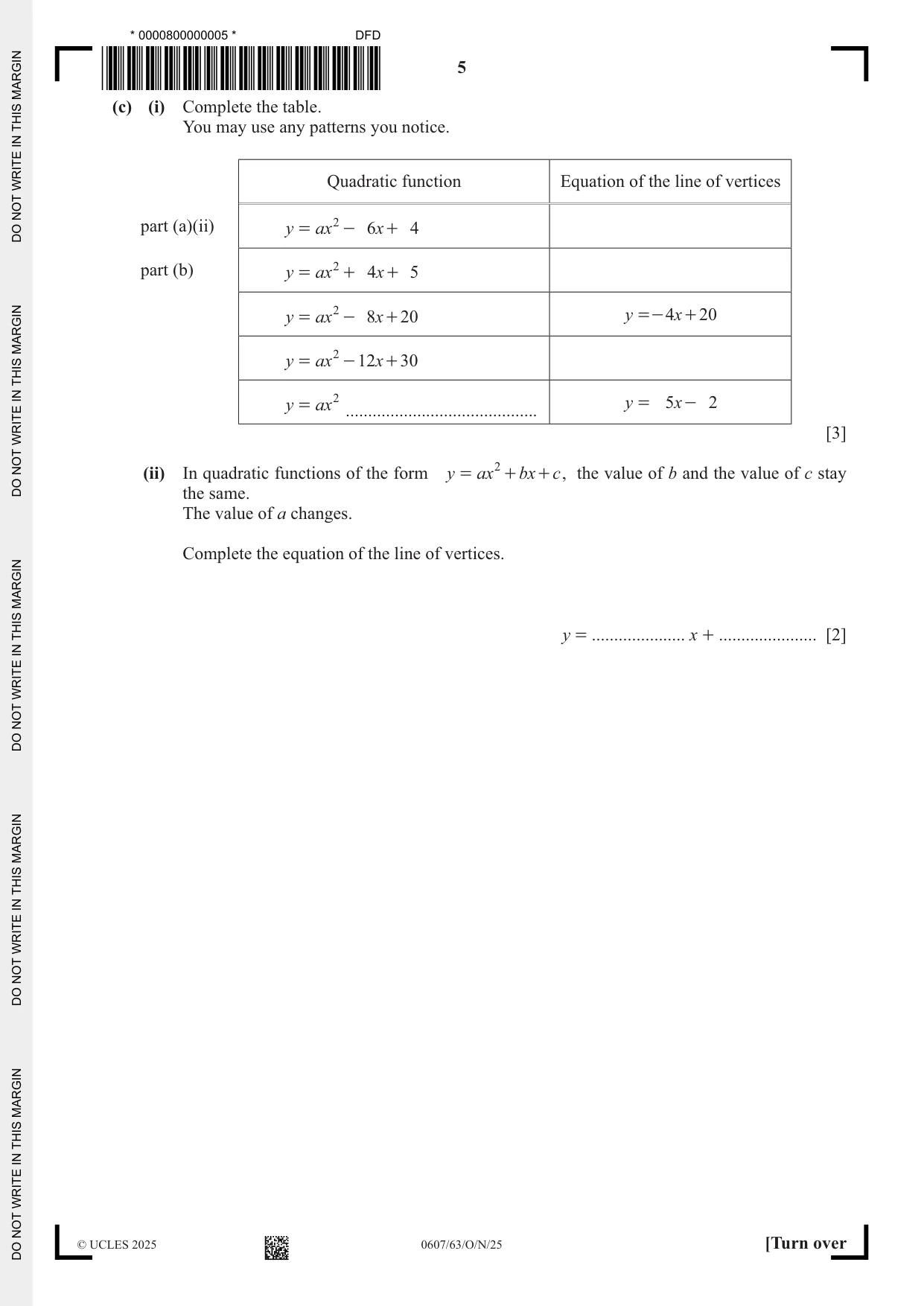 Cambridge IGCSE Mathematics - International 0607 2025 Oct/Nov Paper 6 · Variant 3 question paper, page 5 of 12