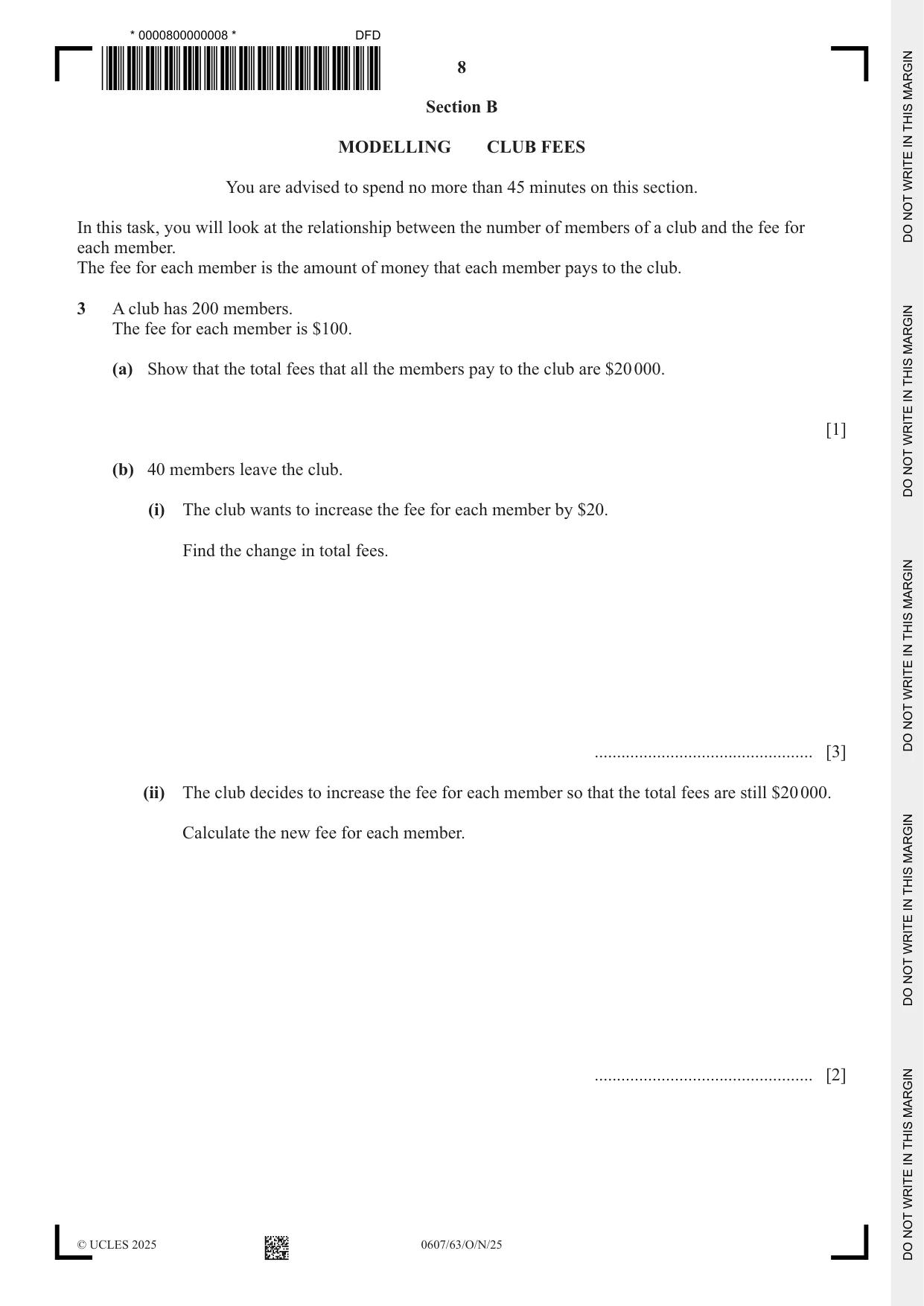 Cambridge IGCSE Mathematics - International 0607 2025 Oct/Nov Paper 6 · Variant 3 question paper, page 8 of 12
