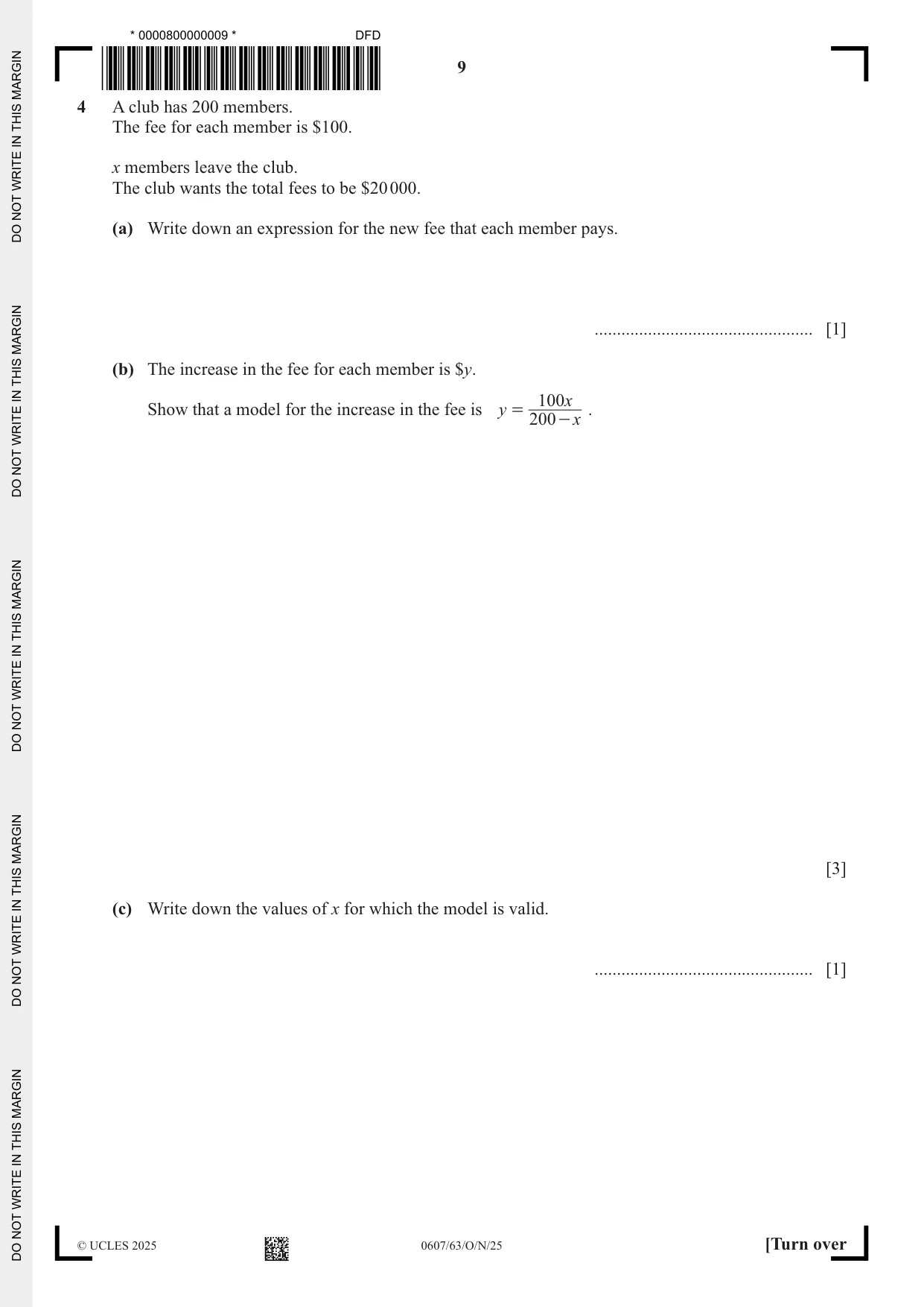 Cambridge IGCSE Mathematics - International 0607 2025 Oct/Nov Paper 6 · Variant 3 question paper, page 9 of 12