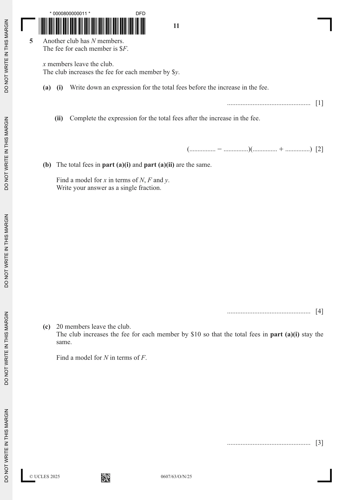 Cambridge IGCSE Mathematics - International 0607 2025 Oct/Nov Paper 6 · Variant 3 question paper, page 11 of 12