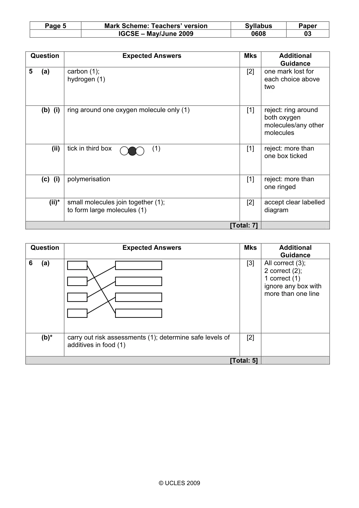 Mark scheme, page 5 of 7
