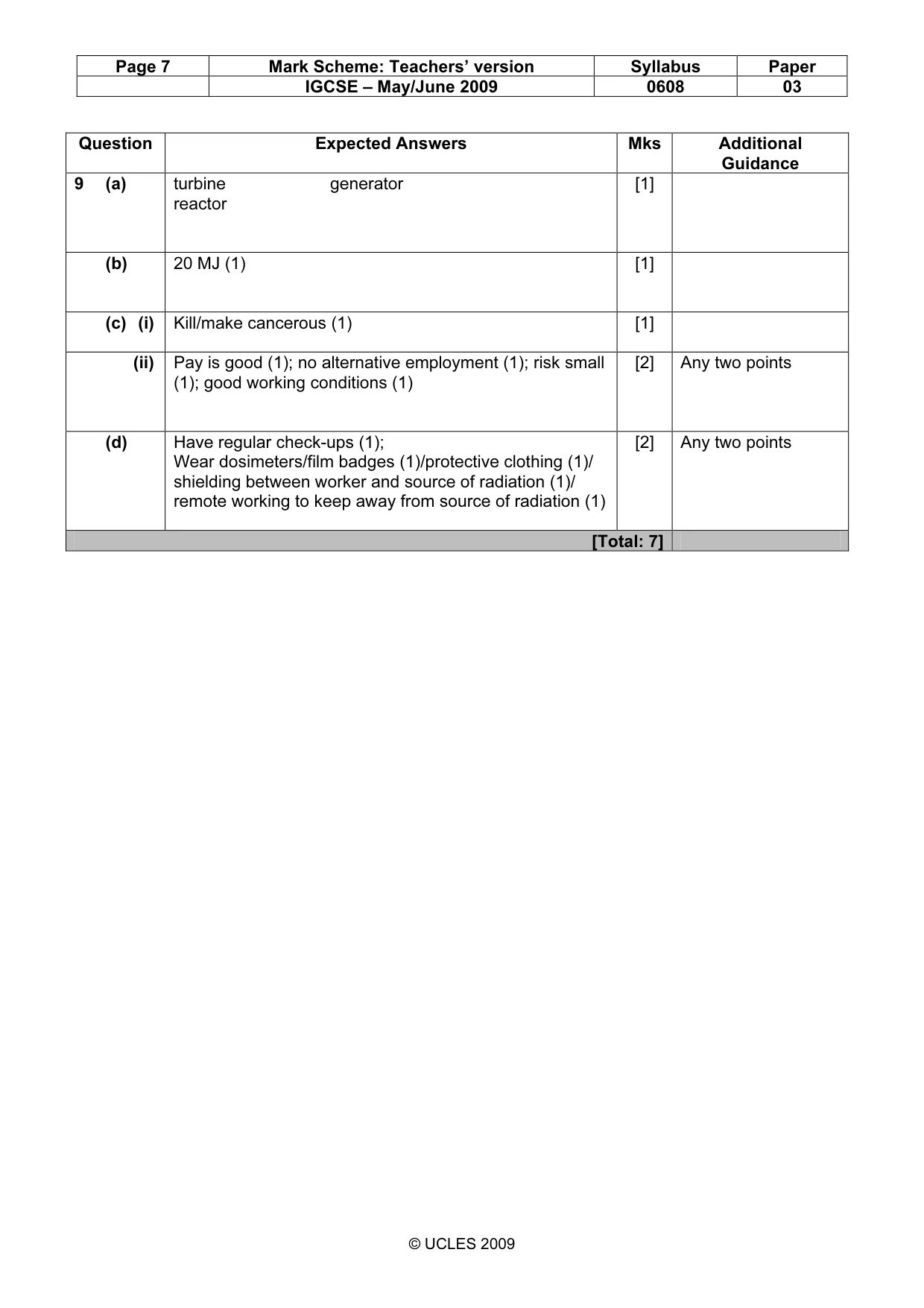 Mark scheme, page 7 of 7