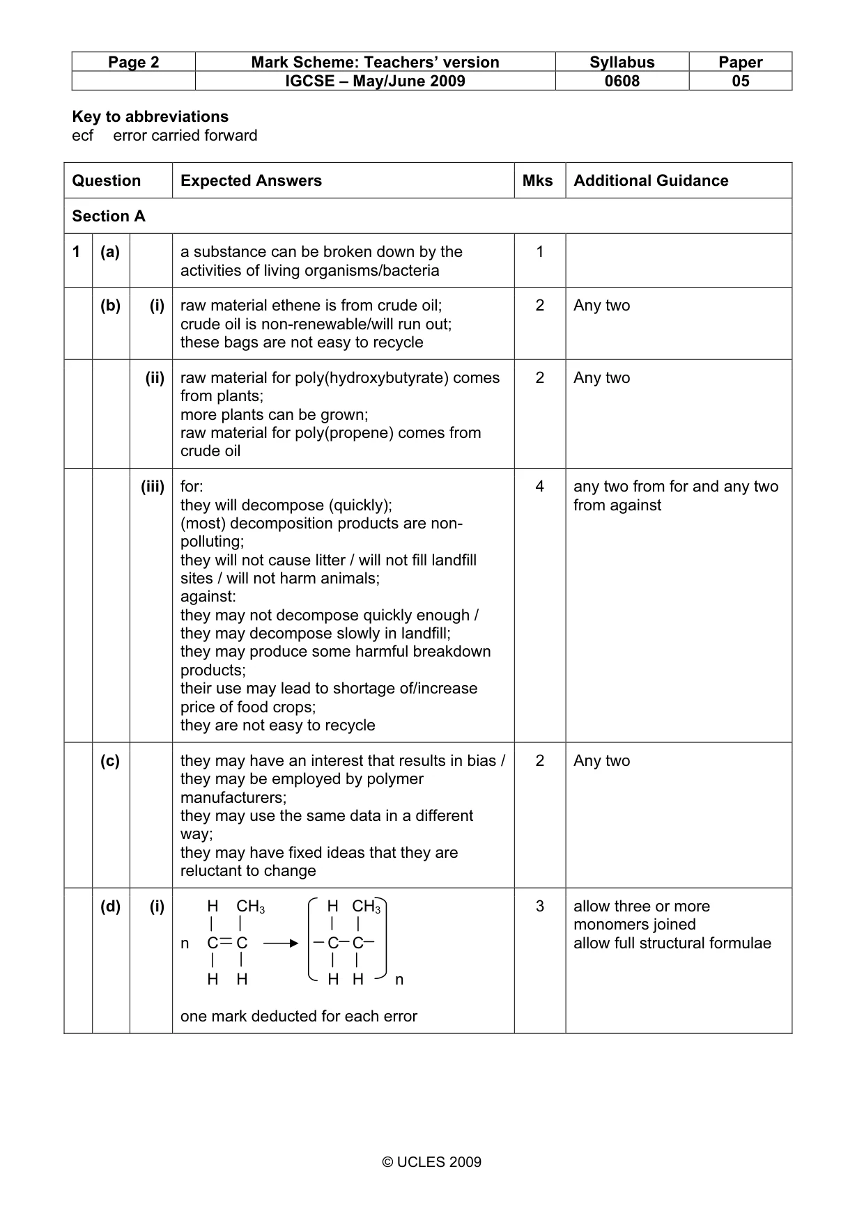 Mark scheme, page 2 of 5
