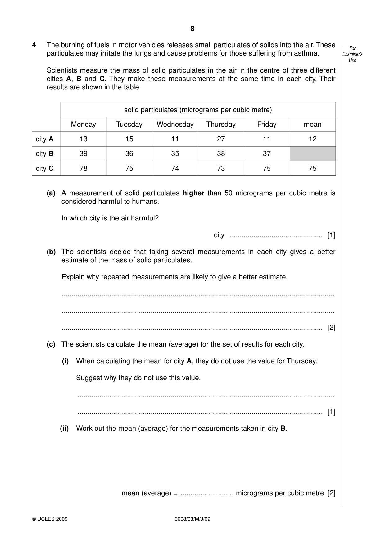 Cambridge IGCSE Twenty-First Century Science 0608 2009 May/June Paper 3 · Variant 1 question paper, page 8 of 20