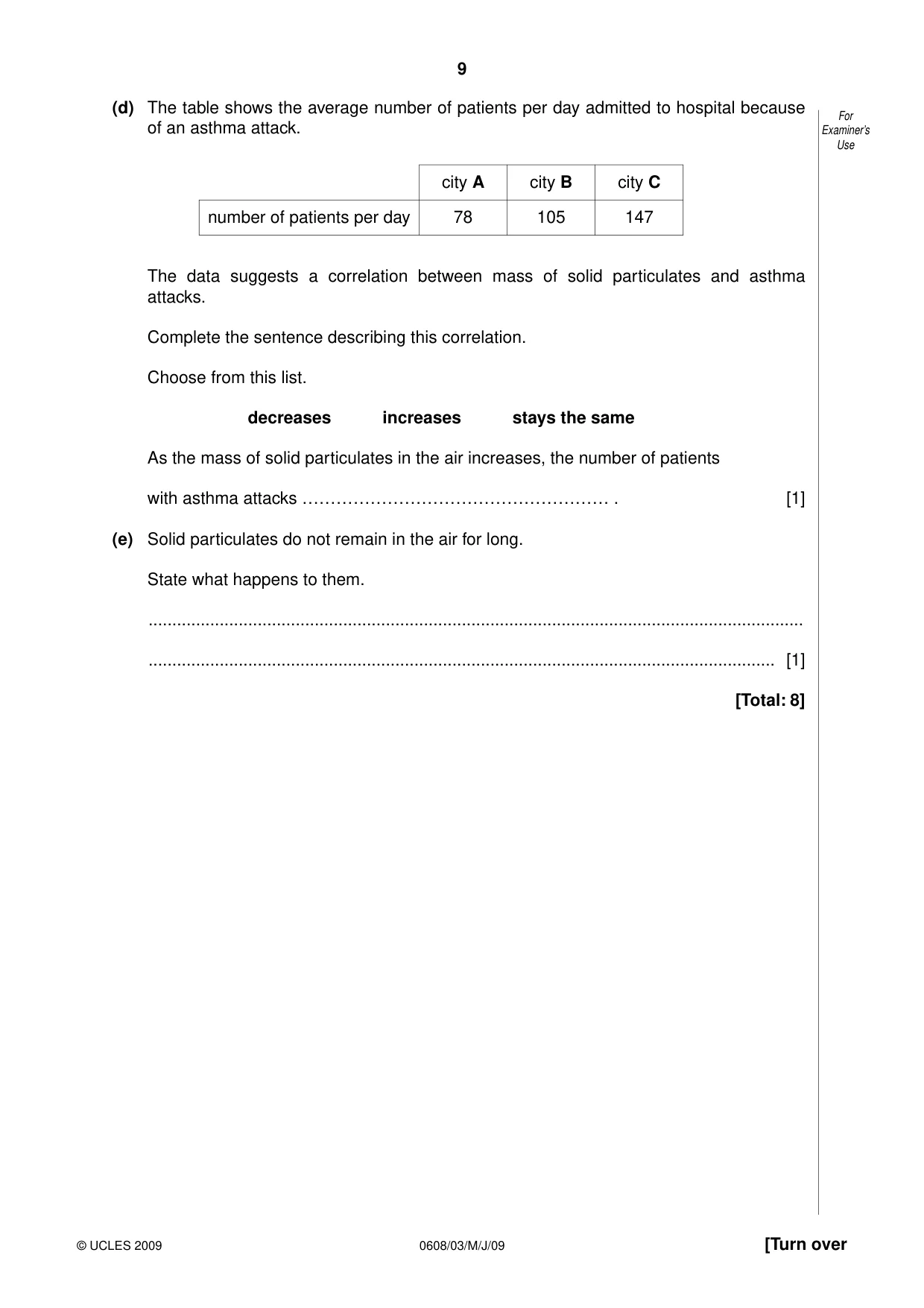 Cambridge IGCSE Twenty-First Century Science 0608 2009 May/June Paper 3 · Variant 1 question paper, page 9 of 20